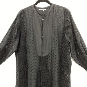 Little White Lies Sheer Silk Mesh Tunic Women size Small Black Long Sleeve Artsy